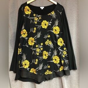 Avenue 18/20 black stretch with front netting embroidered yellow/mustard flowers